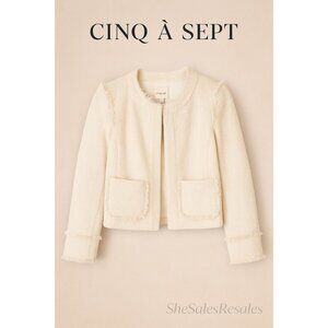 Cinq à Sept Tous Les Jours Keegan Ivory Tweed Fringe Trim Jacket Size 14 Classic